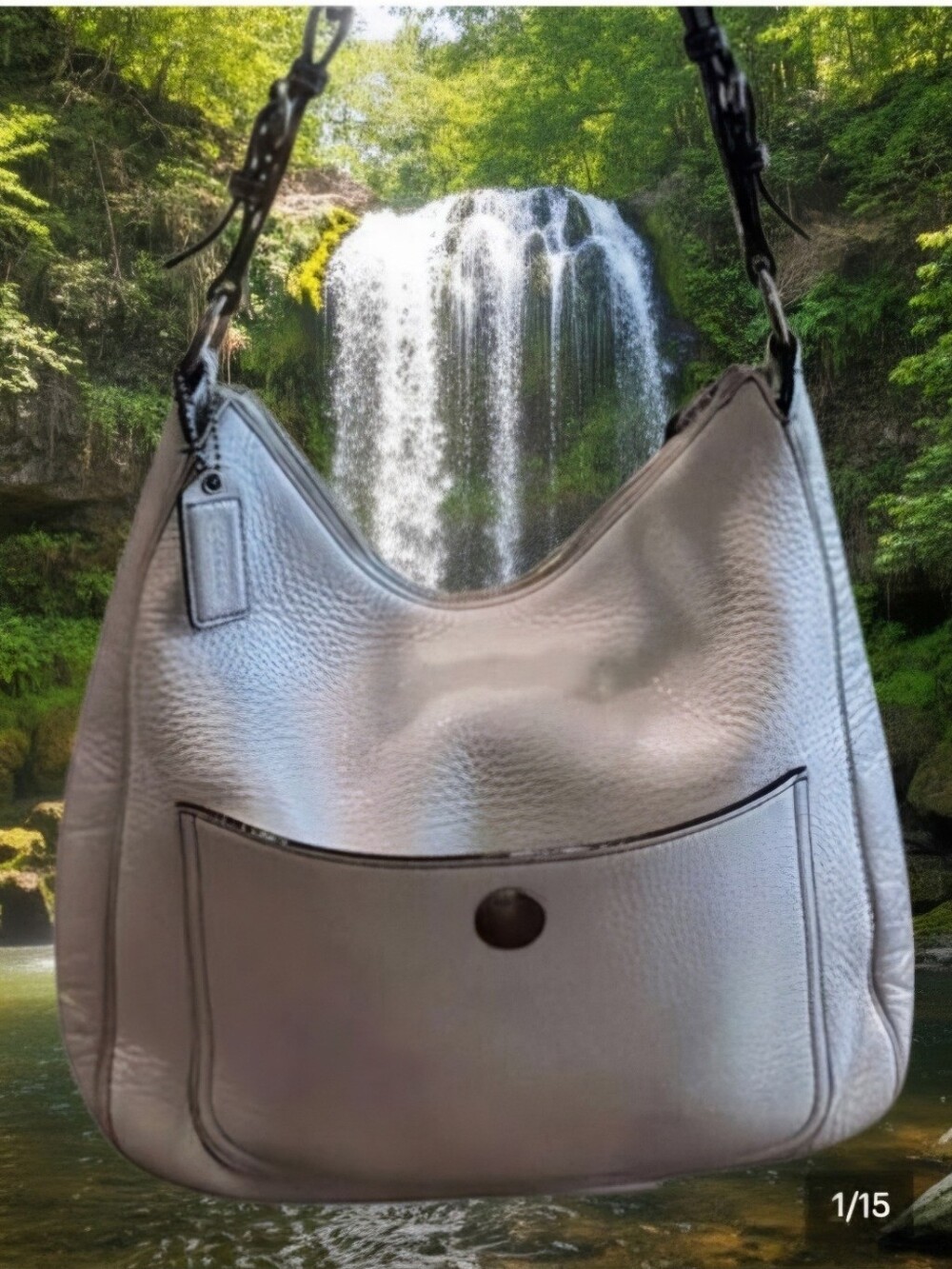 Coach Vintage Chelsea White Pebbled Leather Shoulder Bag W/Brown Leather Strap